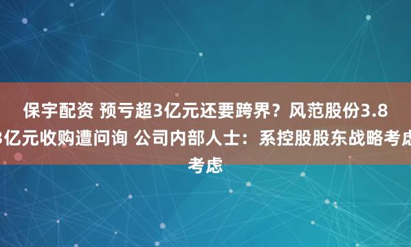 保宇配资 预亏超3亿元还要跨界？风范股份3.83亿元收购遭问询 公司内部人士：系控股股东战略考虑